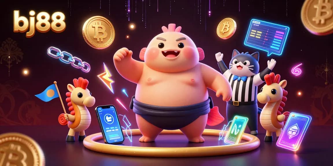 Engage with BJ88, the top casino destination featuring a lively underwater gaming scene with a puffed-up fugu.