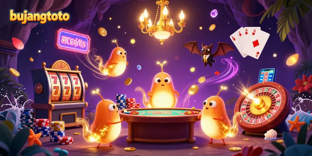 Experience the excitement of bujangtoto with vibrant 3D characters in a lively casino scene.