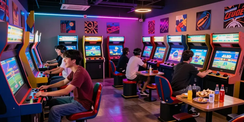Suasana arcade dengan permainan Kediritoto yang menyenangkan dan penuh semangat.