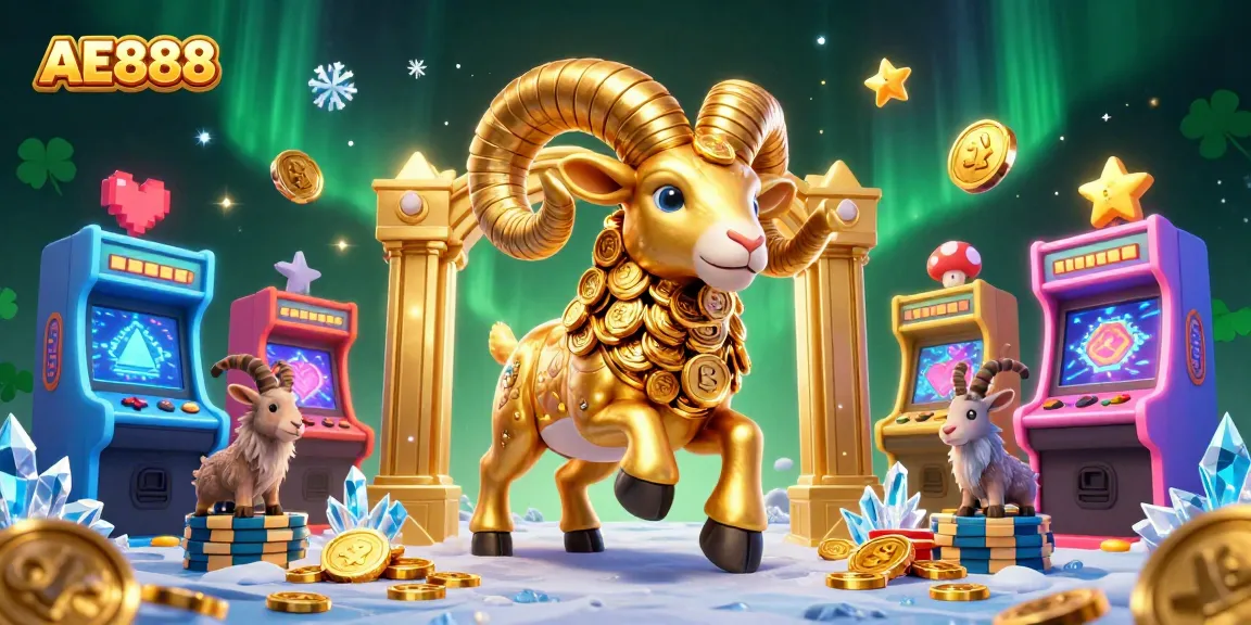 Win big at AE888 with an epic golden ram charging through vibrant casino scenes.