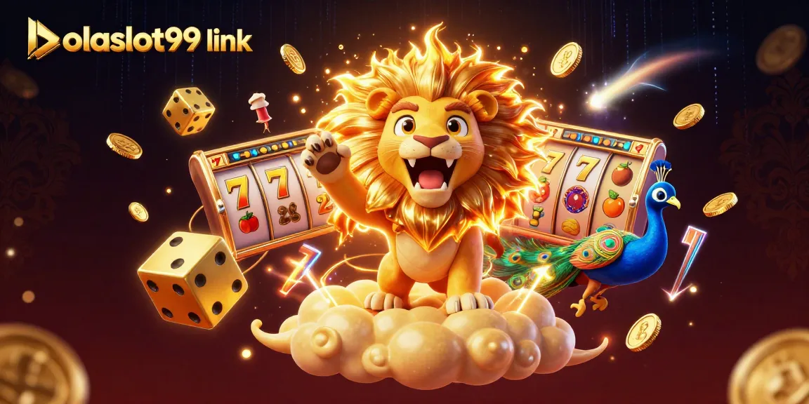 Engage with bolaslot99 link's casino fun featuring a roaring lion, slot elements, and sports themes.
