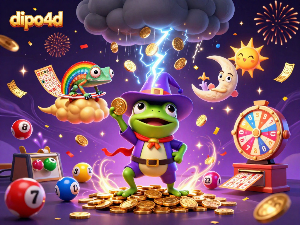 Experience thrilling dipo4d gameplay with a magical scene of colorful coins and lotto fun.