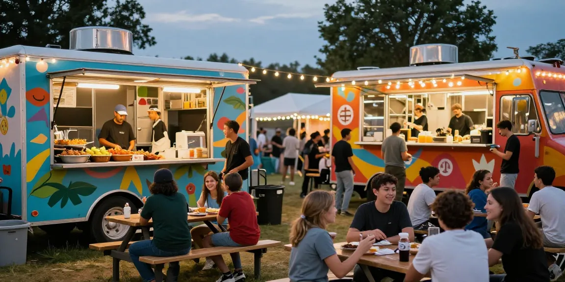 Pengunjung menikmati makanan dari truck makanan di festival BOS 88 yang ramai.