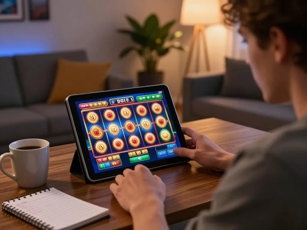 Kesenangan permainan slot Pandawin di tablet, menampilkan grafik yang cerah dan permainan yang menarik dalam suasana yang stylish.