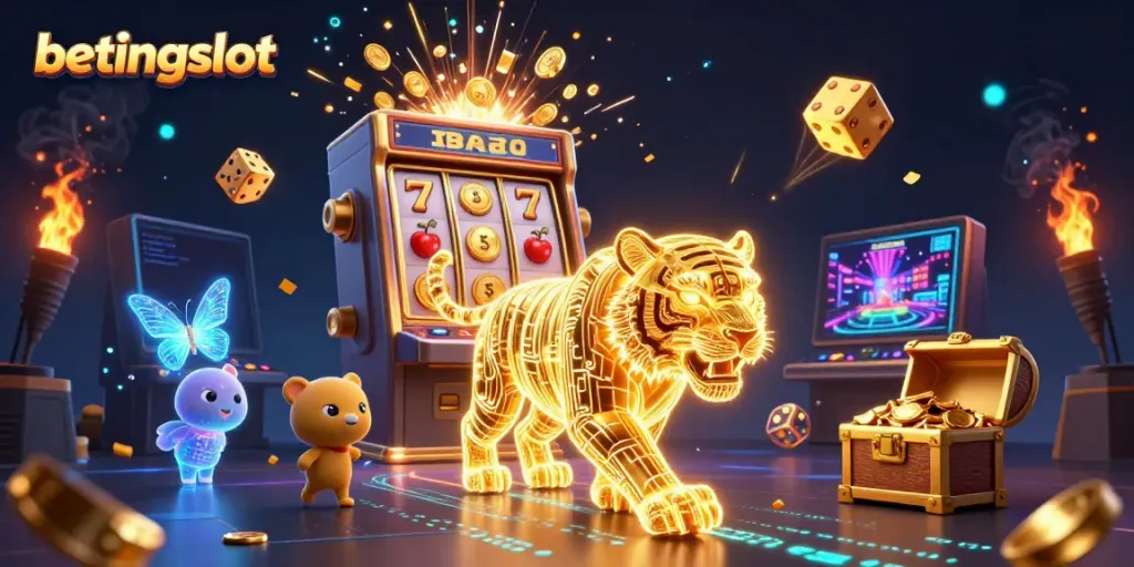 Slot jackpot menarik dengan karakter tigra emas pada betingslot yang bersinar cerah.