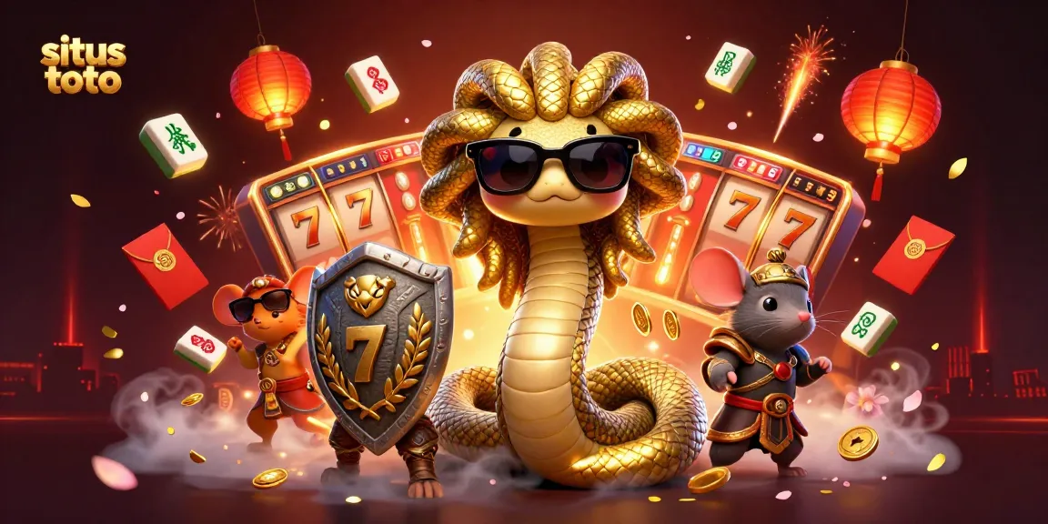 Menggambarkan situs toto dengan karakter Medusa bersahabat, dikelilingi simbol slot dan elemen menyenangkan lainnya.