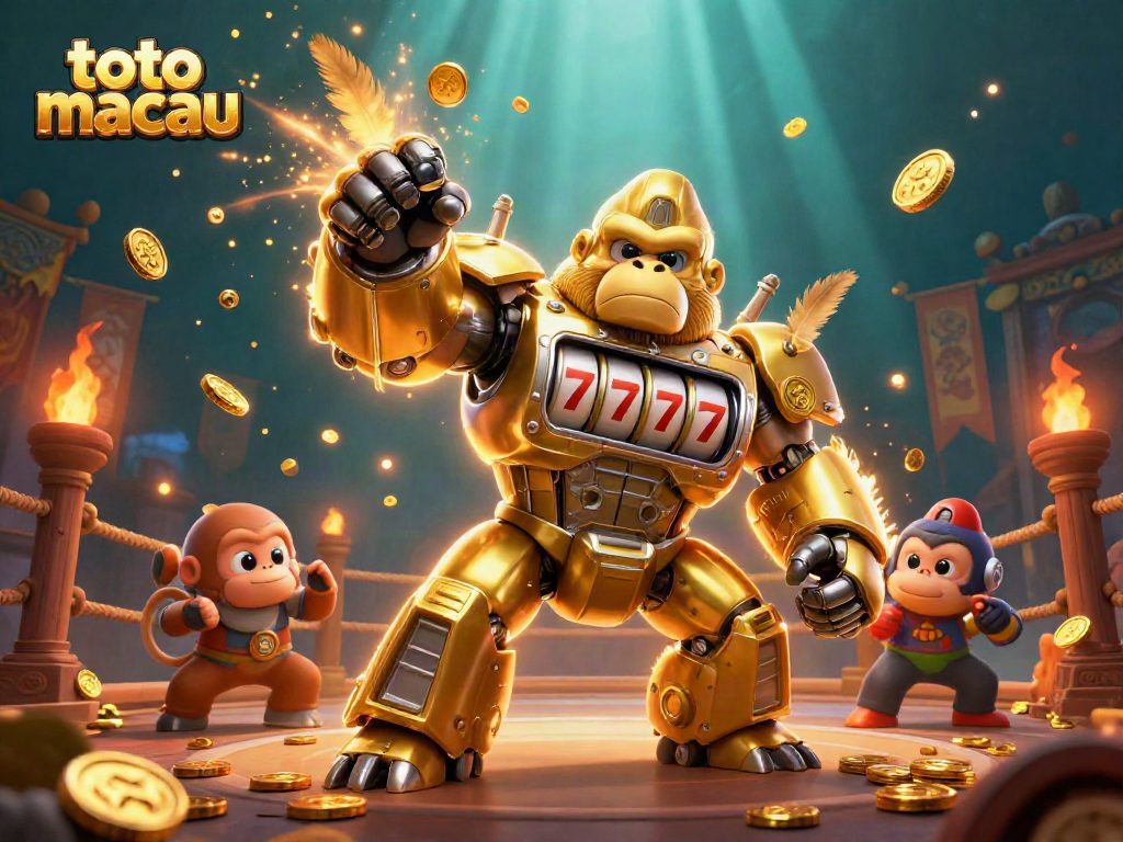 Menangkan toto macau dengan mekanik gorila emas yang memukau dan elemen menarik dalam ilustrasi 3D.