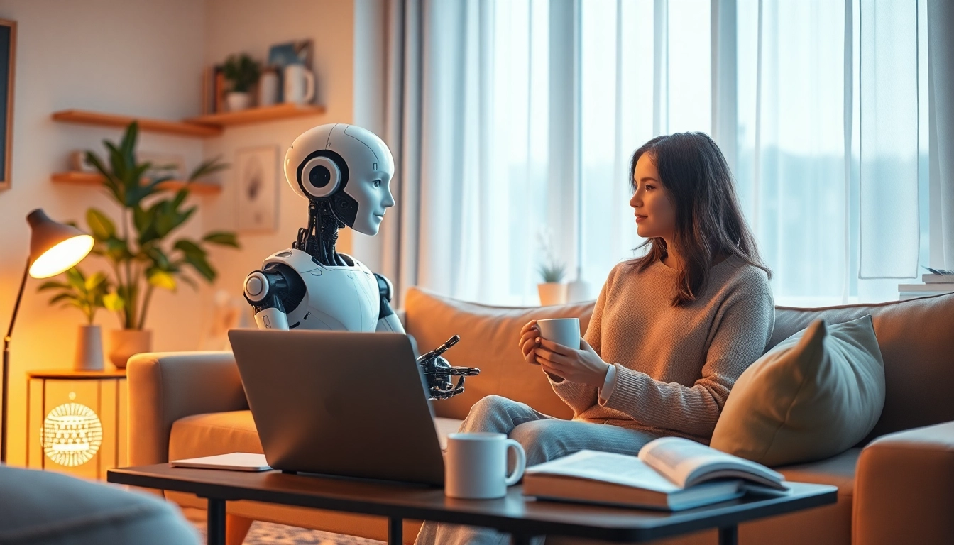 Engaging scene showcasing a user interacting with their crush ai companion in a cozy living room.