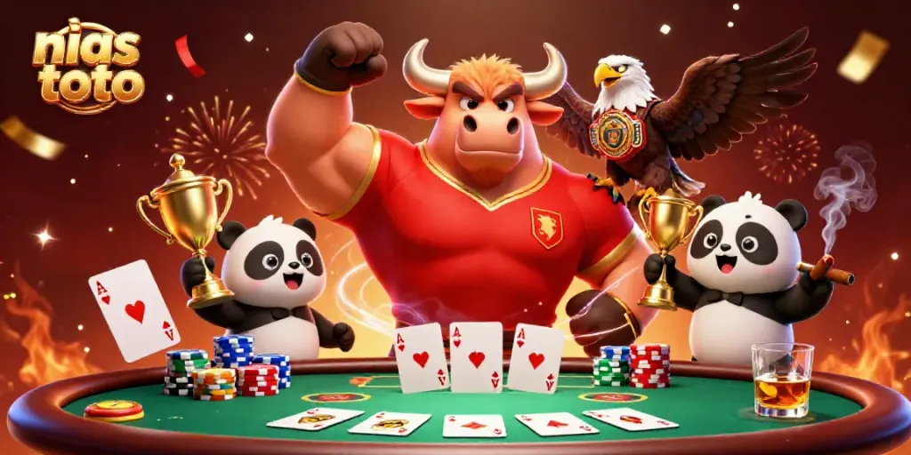 Nias toto sedang memberikan prediksi togel online dengan suasana kemenangan yang meriah dalam ilustrasi 3D