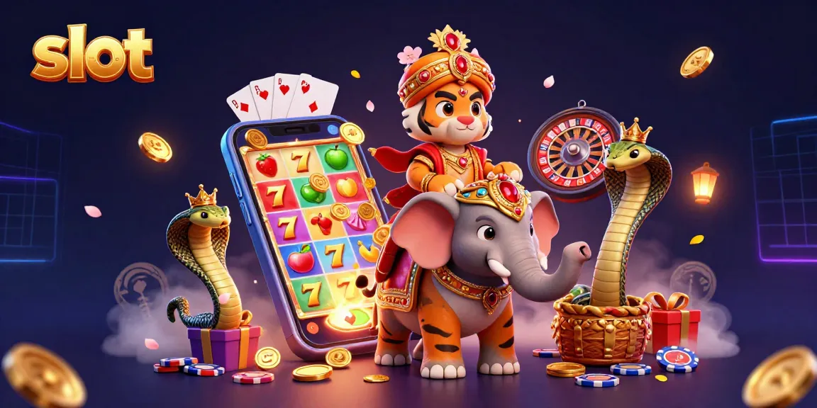 Permainan slot yang menarik dengan simbol buah dan jackpot, dikelilingi elemen kasino.