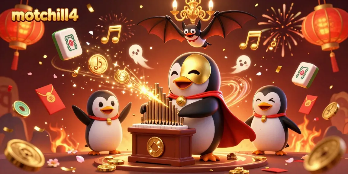 motchill4 brings thrilling casino fun with a cartoon penguin playing an organ shooting gold coins