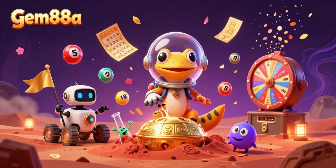 gem88a showcases a Martian gecko discovering a vibrant casino in a thrilling 3D illustration.