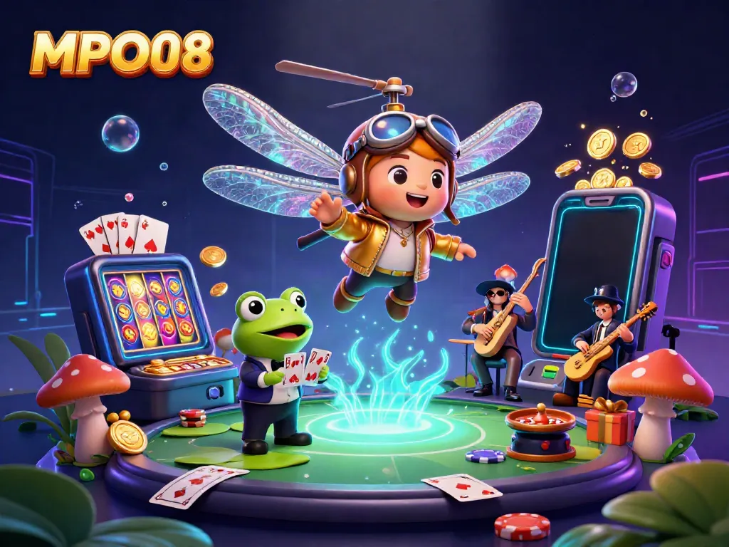 Experience dynamic action with MPO08 featuring cartoon characters and vibrant casino elements.