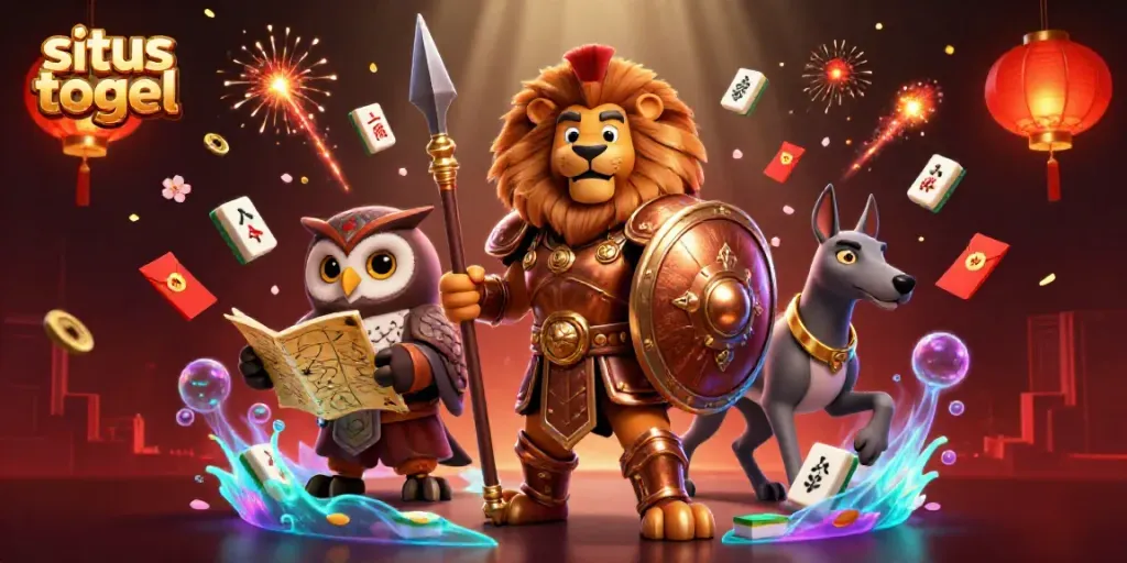 Segera akses situs togel DENTOTO 17 dengan mahjong dan lampion emas menyala pada ilustrasi 3D.