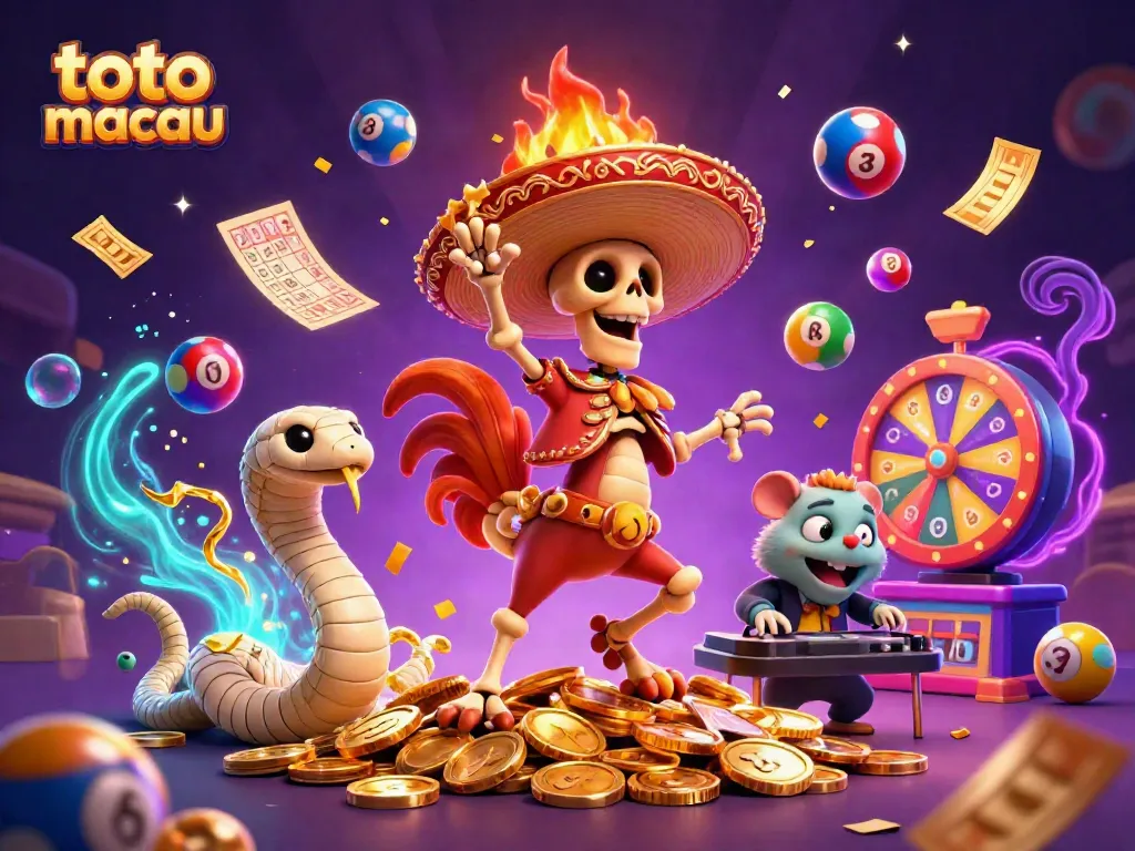 Visualisasi menarik tentang toto macau dengan karakter unik dan elemen permainan memikat.