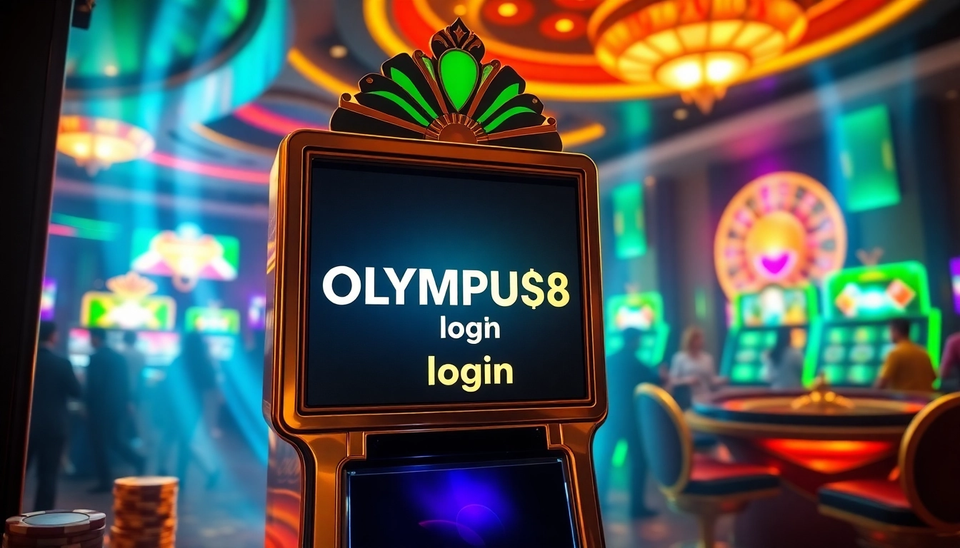 Experience the excitement of OLYMPUS88 login at a luxurious casino with vibrant slot machines and gaming.