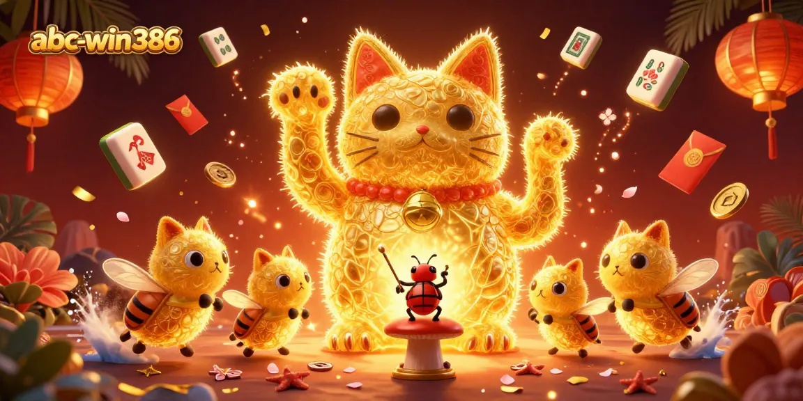 Permainan slot di abc-win386 dengan simbol keberuntungan dan efek cahaya yang menakjubkan