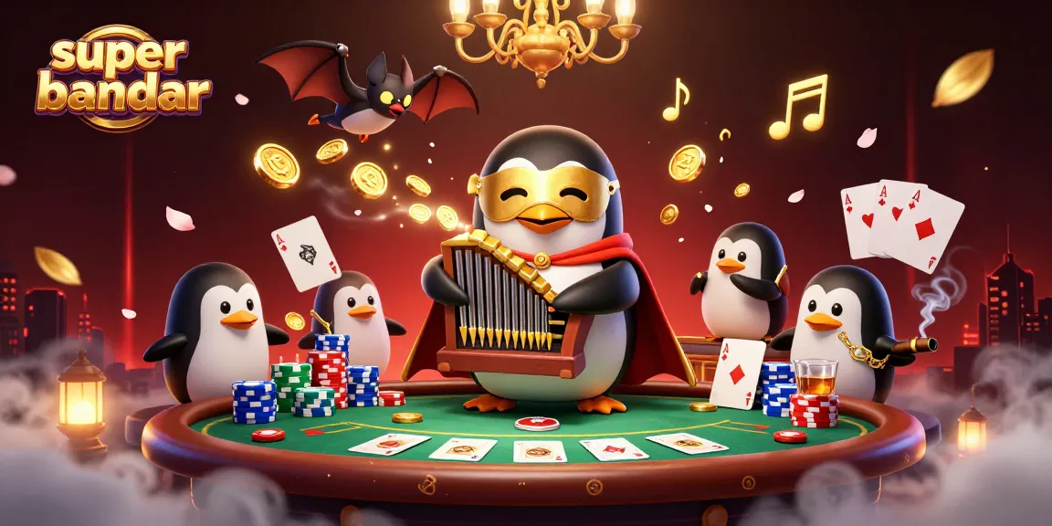 Menangkan permainan super bandar di meja poker dengan suasana penuh warna dan elemen kasinonya.