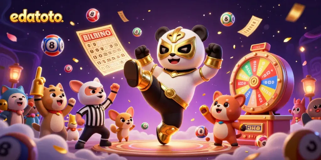 Experience the excitement of edatoto with a colorful 3D illustration of animal characters enjoying a gambling atmosphere.