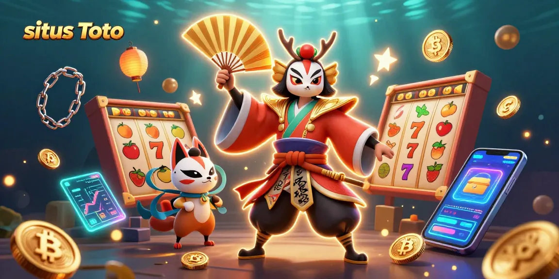 Engage with the best situs Toto gaming experience, featuring exciting slot symbols and vibrant 3D characters.