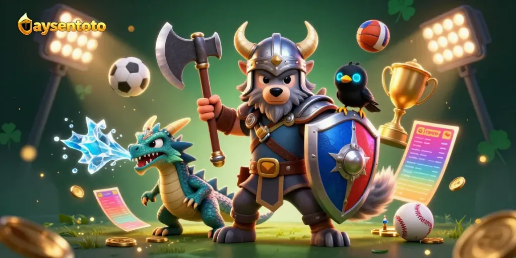 Experience the thrill of taysentoto with a Viking wolf warrior and a fiery dragon in an action-packed casino scene.