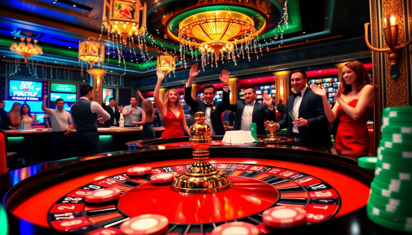 Experience afktoto excitement at a lively casino with players celebrating and vibrant decor.