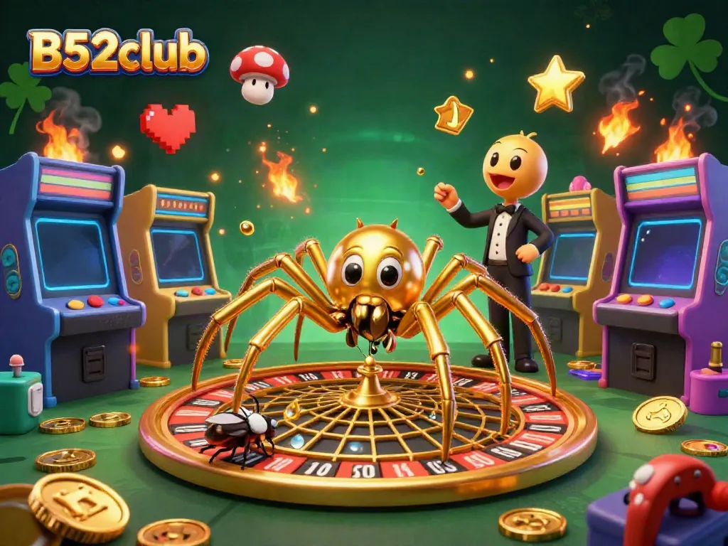 B52club captures thrilling gaming action with vibrant characters and captivating casino elements.