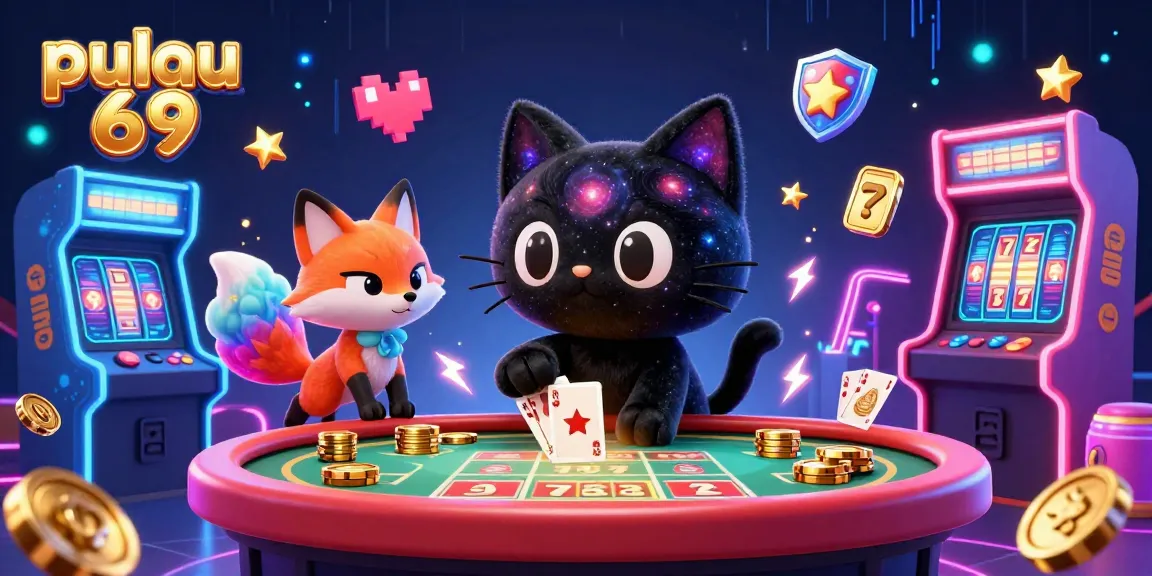 Engage with pulau 69 at a cosmic casino where a black hole cat pulls in chips and cards.