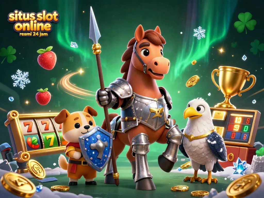 Sites slot online resmi 24 jam showcase a thrilling 3D medieval scene with a knight and gaming elements.