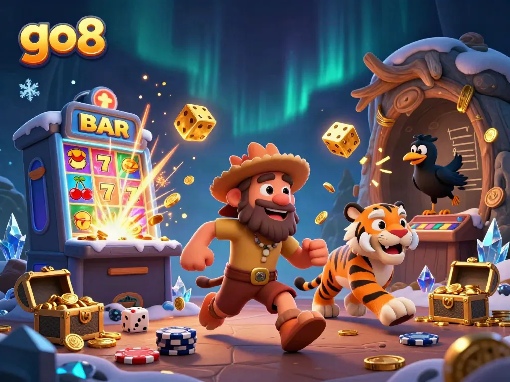 Engage in thrilling casino fun with go8 as caveman and saber-tooth tiger run a prehistoric casino.