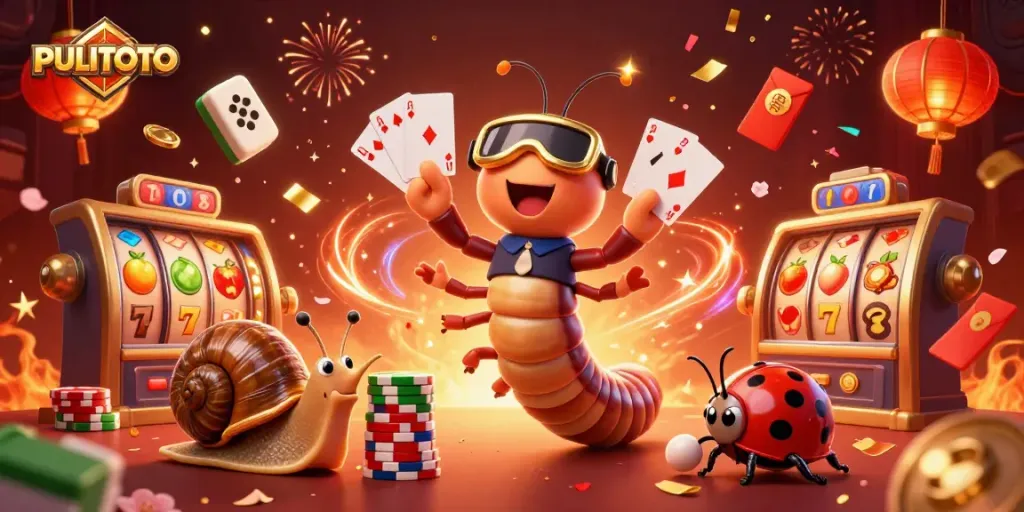 PULITOTO dealer scene featuring energetic gameplay with colorful slot elements and festive themes.