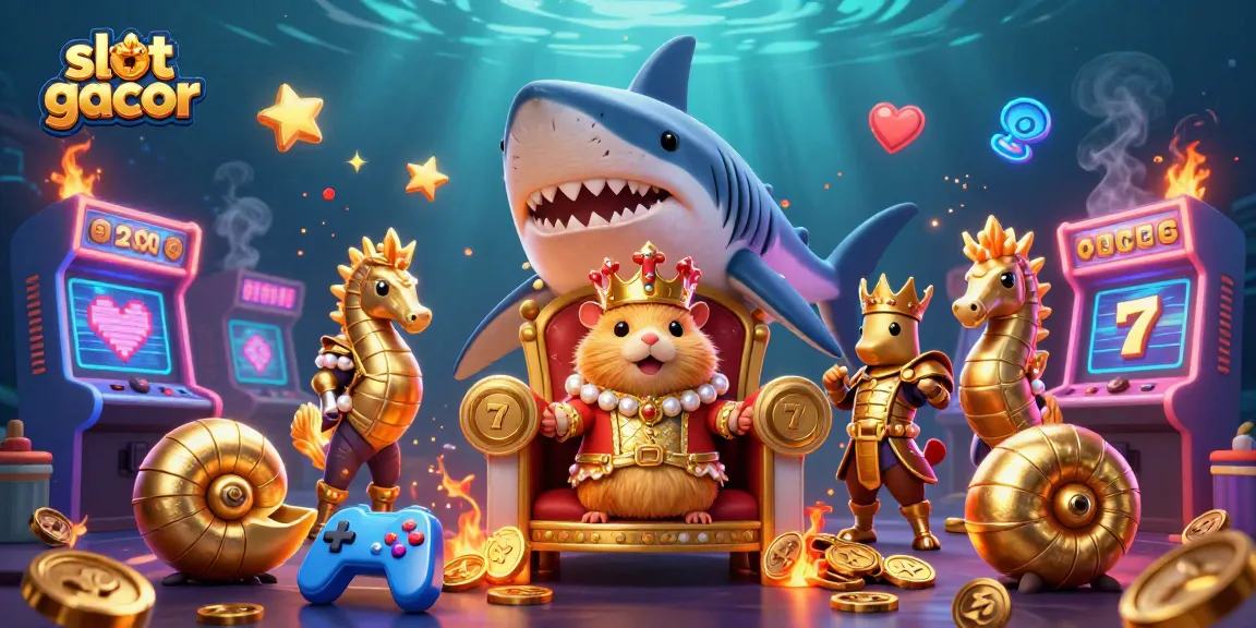 Experience exciting slot gacor action with a golden hamster king ruling over a vibrant casino scene.
