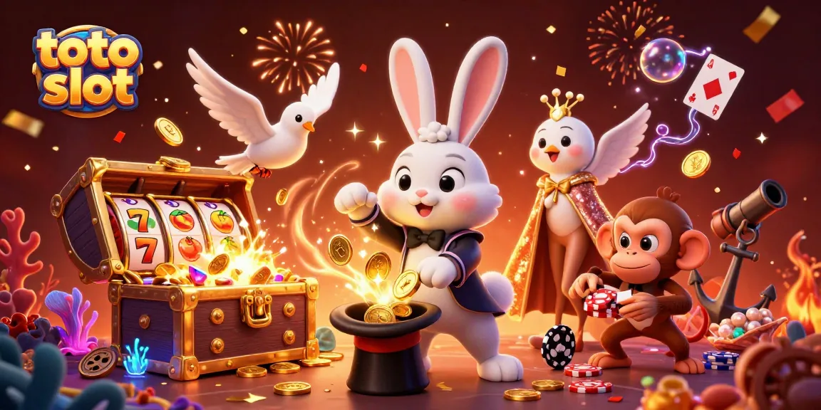 Menangkan koin emas dengan toto slot dalam ilustrasi kasino yang meriah dan berwarna-warni.
