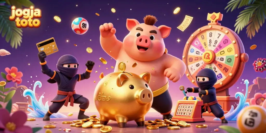 Experience the thrill of jogja toto with cartoon characters energizing the gaming scene filled with dynamic elements.