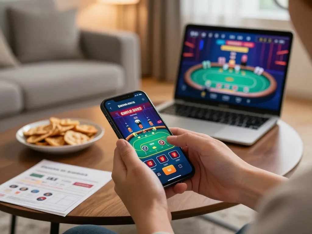 Kuwin user engaged in exciting gameplay on a smartphone with vibrant casino app.