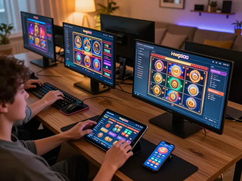 Pemain terlibat dalam sesi permainan online yang menarik di hwg500 dengan mesin slot yang berwarna-warni.