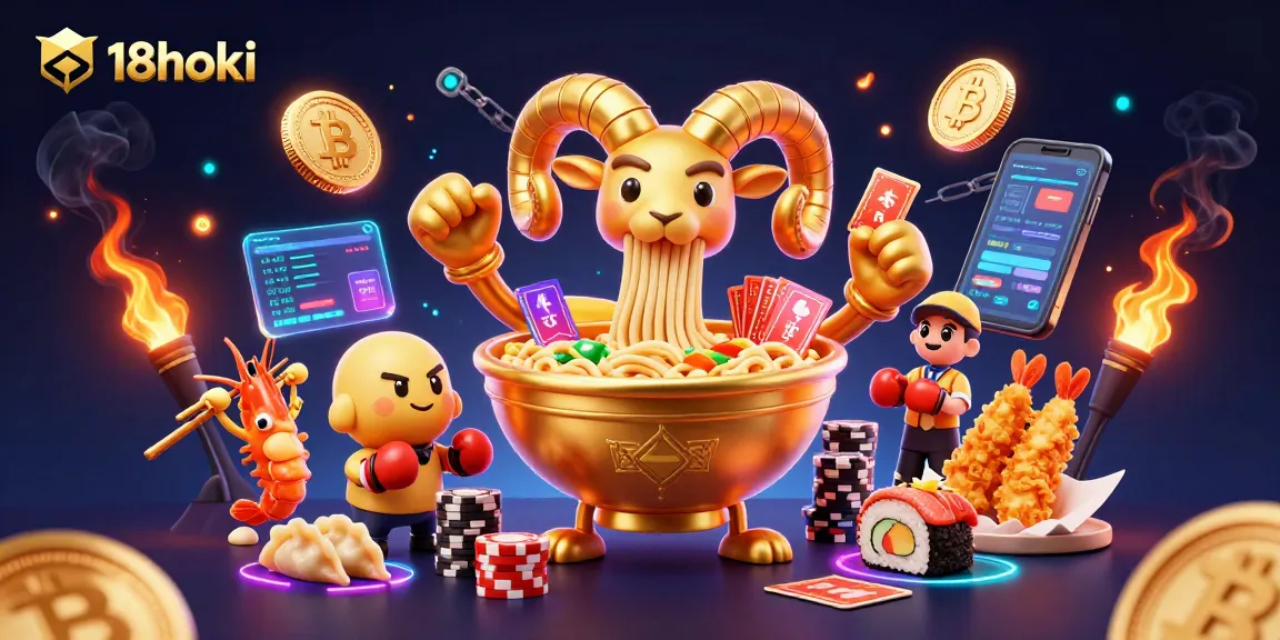 Bet on your luck with 18hoki's exciting animated casino scene featuring vibrant characters and crypto elements.