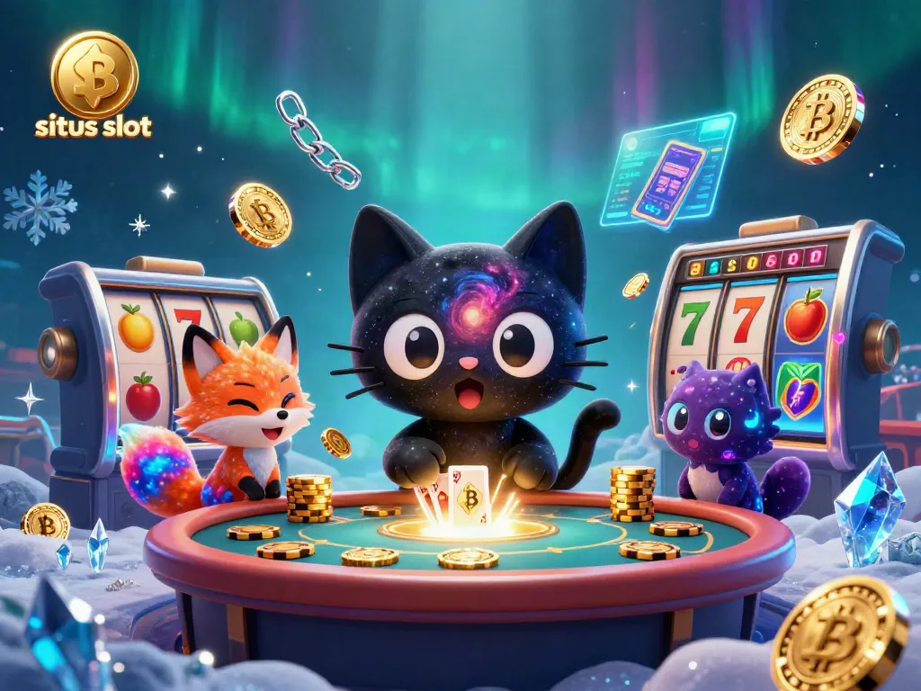 Permainan situs slot menguntungkan dengan jackpot besar dan simbol slot penuh warna.
