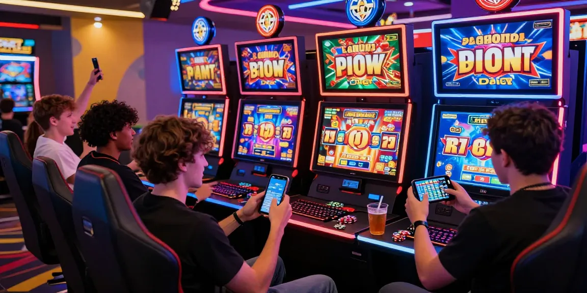 Excited players winning big in a vibrant situs slot game session at a modern virtual casino.