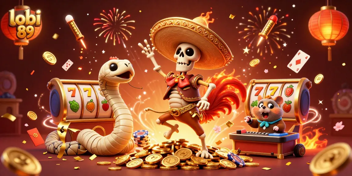 Menangkan permainan di lobi 89 dengan ilustrasi 3D meriah dan penuh detail yang menggambarkan keseruan kasino.