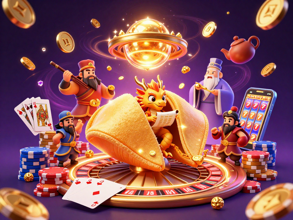 Engage with 11bet's vibrant casino scene featuring golden fortune cookie and dynamic gaming elements.