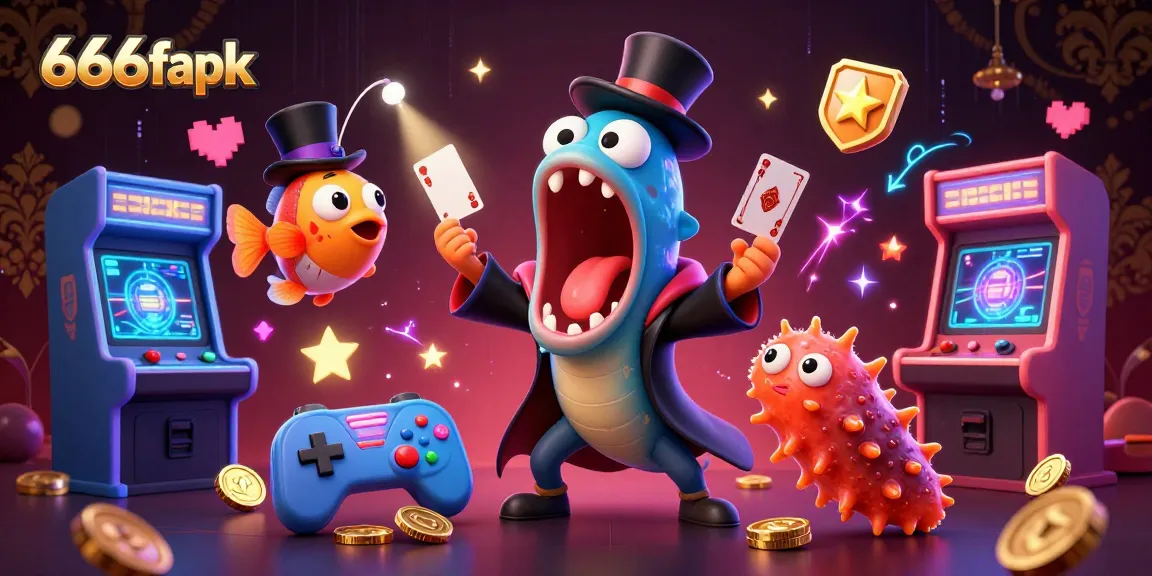 Experience the excitement of 666f apk with a magical 3D scene of deep-sea creatures engaging in card tricks.