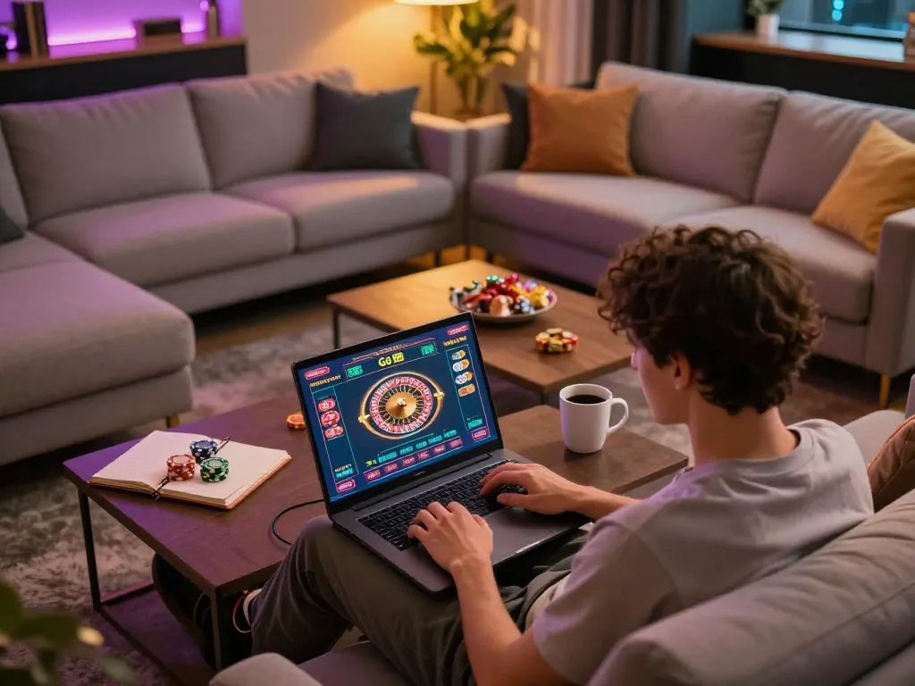 Trải nghiệm trò chơi hấp dẫn với ứng dụng casino Go 88 hiển thị trên màn hình laptop, thể hiện cá cược chiến lược và sự phấn khích.