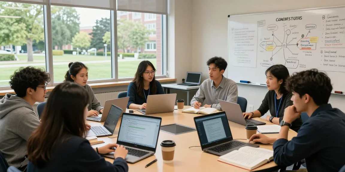 A group of students in a communication school collaborating on a project, highlighting creativity and education around the theme of slot gacor.