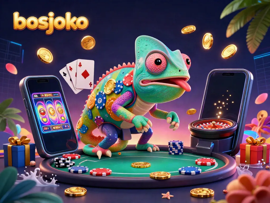 Experience the vibrant world of bosjoko with a colorful casino scene filled with games and excitement.