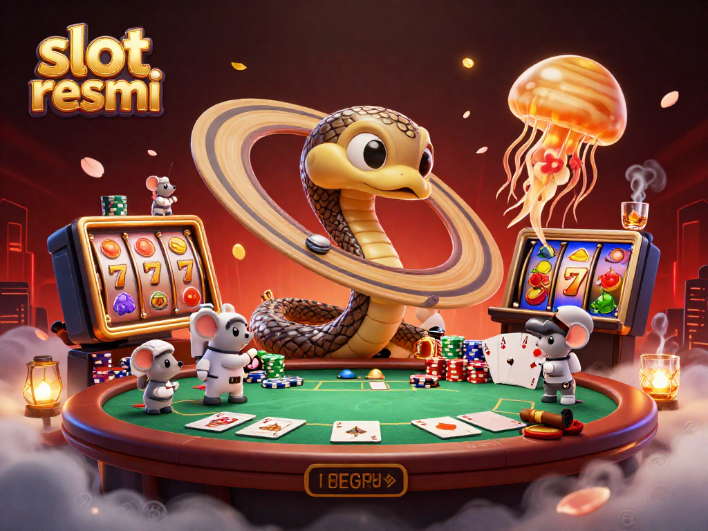 Permainan slot resmi dengan ular Saturnus dan astronaut yang memasang taruhan di ruang angkasa.