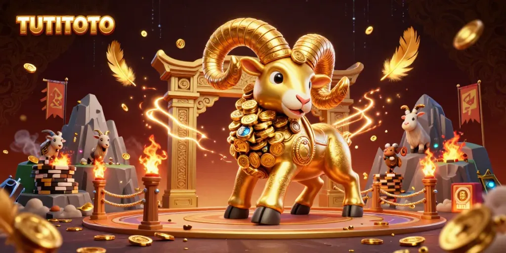 Experience TUTITOTO's thrilling betting scene with our 3D golden ram charging at the gate, exciting users in the gambling arena.