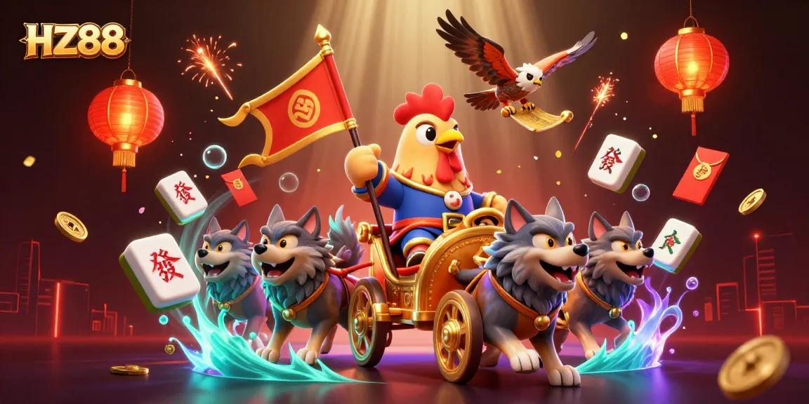 Engage with the vibrant casino experience at HZ88 featuring dynamic characters and festive elements.