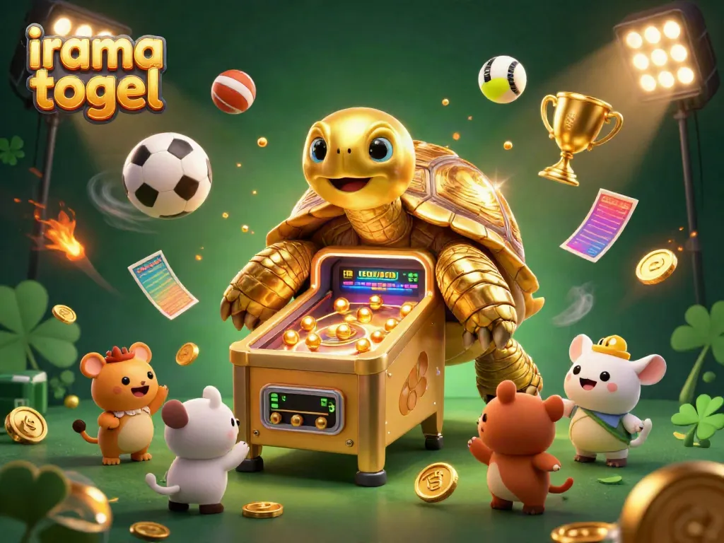 Win big with irama togel at the dynamic golden tortoise pinball machine in this vibrant 3D scene.