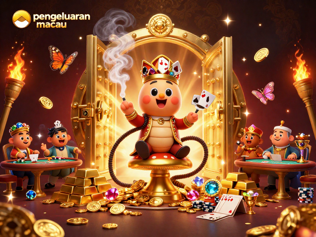 Gambarkan pengeluaran Macau dengan variasi simbol poker dalam ilustrasi kasino yang kaya detail.